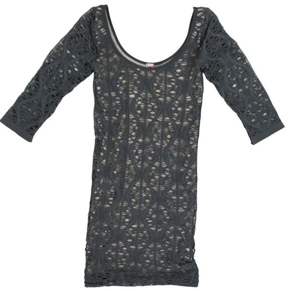 Vintage Y2K Gray Fairy Grunge Baddie Bodycon Sheer Crochet Lace Mini Dress / M/L - Picture 5 of 7